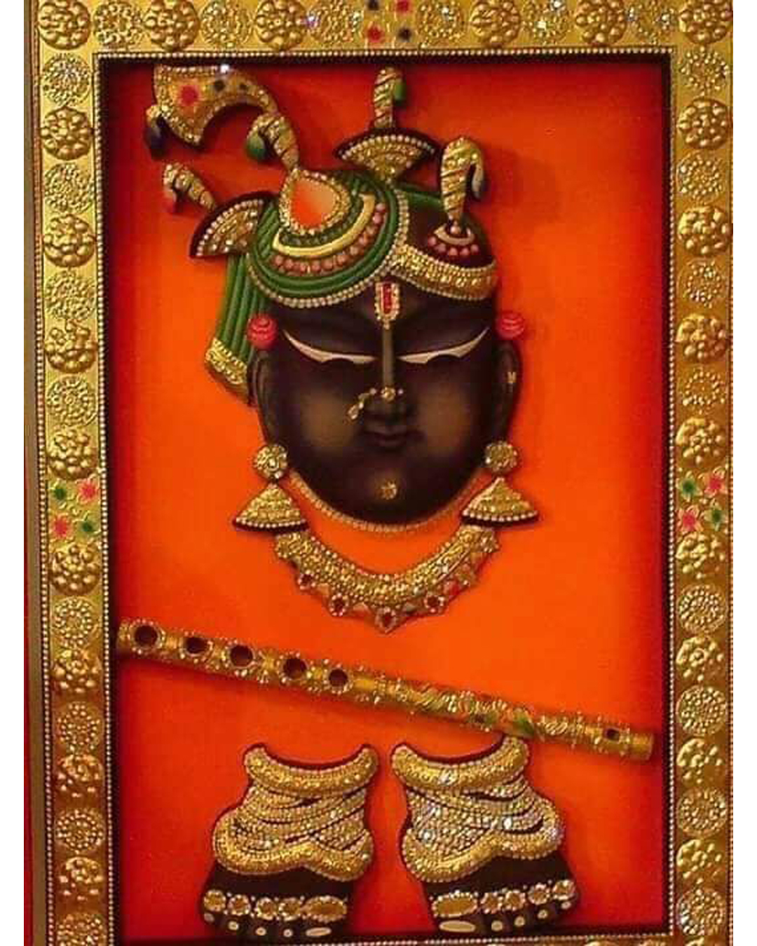 Riddhi Siddhi Art Creations - Orange Backdrop Krishna Flute & Crown Relief Mural